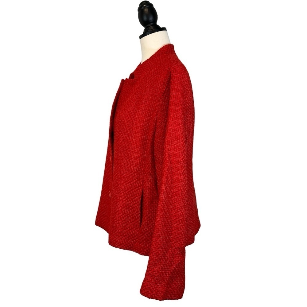 Eileen Fisher Red Jacket Basket Weave Quilted Button Front Size M B33#45 - Picture 3 of 11